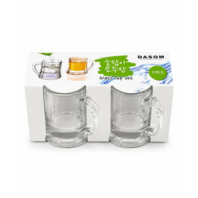 Dasom Handled Shot Glasses, 2-Piece Set - Mini Shot Glass Mugs - Soju Shot Glasses