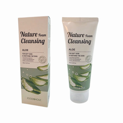 FOODAHOLIC Nature Foam Cleansing – Korean Facial Cleanser (Aloe, Cucumber, Green Tea, Collagen | 150ml) - Made in Korea