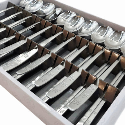 Kitsm Korean Stainless Steel Spoon & Chopsticks Set (10 Person Set) - Leaf Design Handle - Made in Korea
