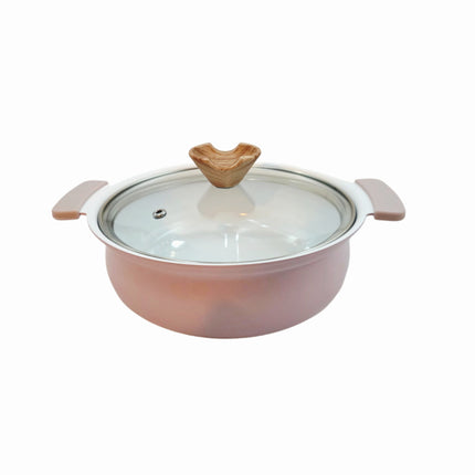 Coronto IH Ceramic Coated Tabletop Pot with Glass Lid — 18cm (7.1 in), Smoky Pink - Non-Stick, Induction Ready