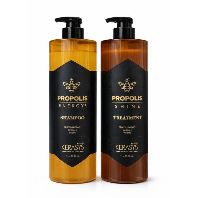 Kerasys Propolis ("Energy+" Shampoo or "Shine" Treatment Conditioner) (1L / 33.8 fl oz) – Nutrient-Rich Repair – Strength & Gloss – Made in Korea