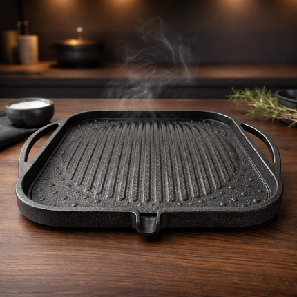 Kitchen Flower Cerastone Gold Marble Korean Grill Pan 30 x 30cm (11.8" x 11.8") - 4-Layer Nonstick Coating - Made in Korea