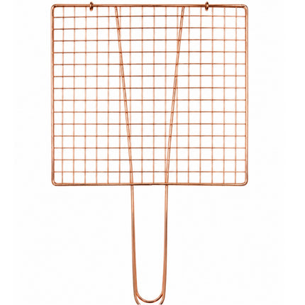 Home Art Copper-Tone Steel Double-Layer BBQ Grill Basket with Handle – 10" x 8.25" (25.4 x 21 cm)