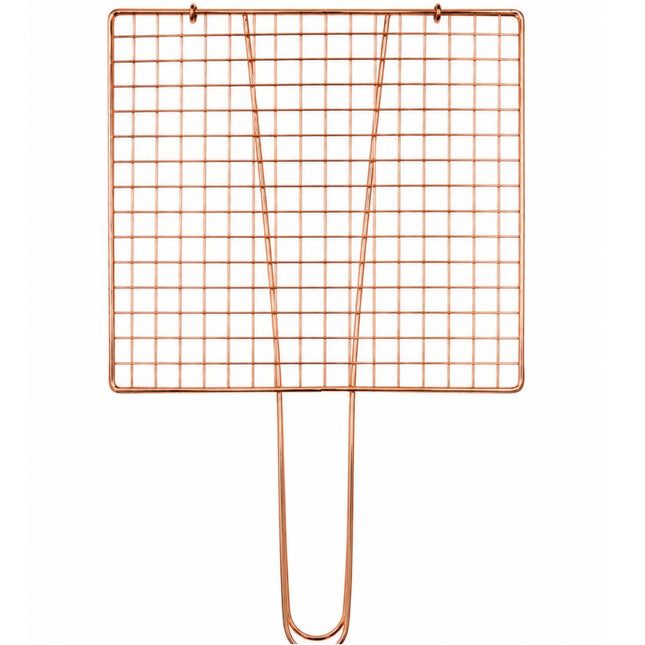 Home Art Copper-Tone Steel Double-Layer BBQ Grill Basket with Handle – 10" x 8.25" (25.4 x 21 cm)