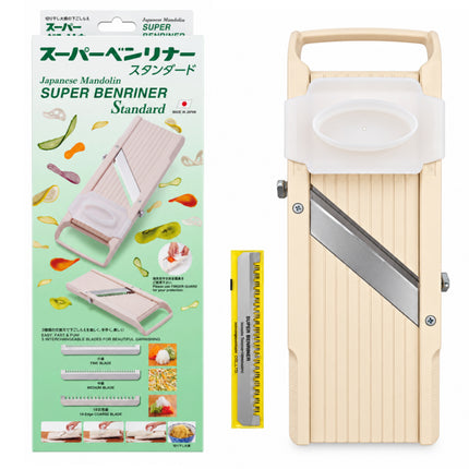 Benriner “Super Benriner Standard” Japanese Mandoline Slicer with Adjustable Thickness, 3 Julienne Blades & Finger Guard – Made in Japan