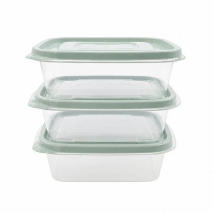 NEO Easy Cap Rectangular Food Storage Container Set - 520 mL (17.6 oz) x 3 Pack - BPA Free - Microwave-Safe - Made in Korea