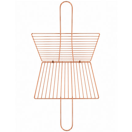 Home Art Copper-Tone Steel Double-Layer BBQ Grill Basket with Handle – 10" x 8.25" (25.4 x 21 cm)