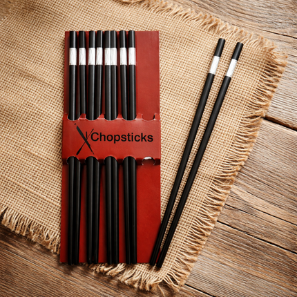 JW Fiberglass Chopsticks Set (5 Pairs) - Black & Silver - 10.75" - Reusable Chopsticks