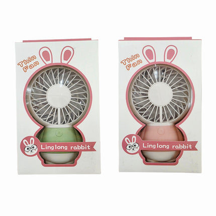 Portable Handheld "Rabbit" Electric Fan - USB Rechargeable (Cord Included) - 2 Colors (Green, Pink)