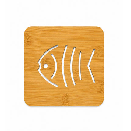 Home Art Bamboo Fish Design Trivet with Non-Slip Feet – 5.8" x 5.8" - Hot Pot Stand