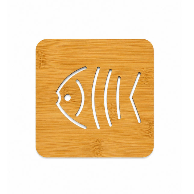Home Art Bamboo Fish Design Trivet with Non-Slip Feet – 5.8" x 5.8" - Hot Pot Stand