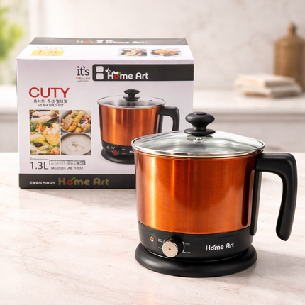 Home Art CUTY Double-Wall Stainless Steel 304 Electric Ramen Cooker (1.3L) – Korean Electric Hot Pot - Multi-Pot