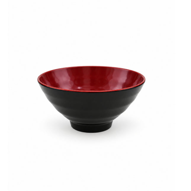 Japanese Style Ridged Red & Black Melamine Rice / Soup Bowl - 4.75 in