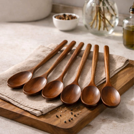 DASOM Lacquered Wooden Spoons 6-Piece Set - 9.1 in (23 cm) Cooking, Serving & Dining Spoons