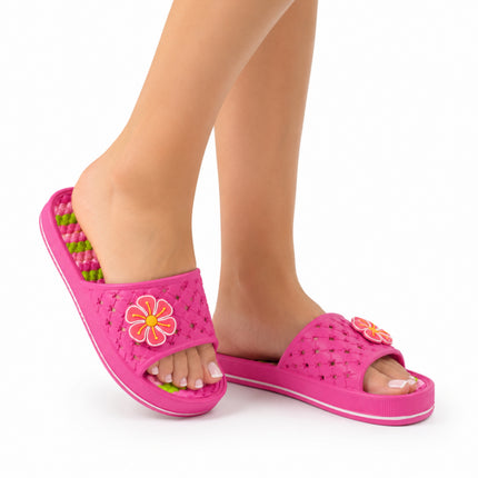 Korean Bathhouse Flower Slippers with Removable Cushioned Insoles – 3 Colors, 5 Sizes Available - EVA - Bath & Sauna Slides