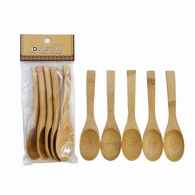 DASOM Bamboo Tea Spoons 5-Piece Set - 5.1 in (13 cm) Mini Wooden Spoons