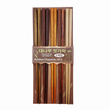 DASOM Assorted Bamboo Chopsticks (5 Pairs) - Multi-Color Wooden Finish