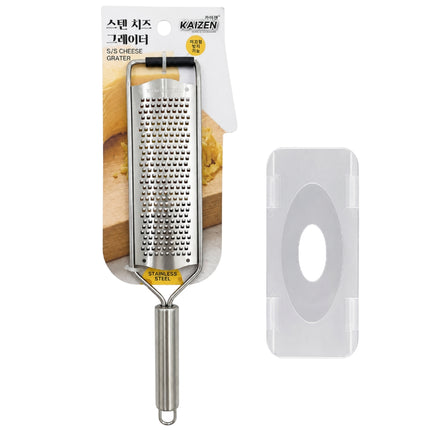 Kaizen Stainless Steel Cheese Grater with Protective Cover - 11.5" Long - Handheld Kitchen Grater for Cheese, Garlic, Ginger & Vegetables