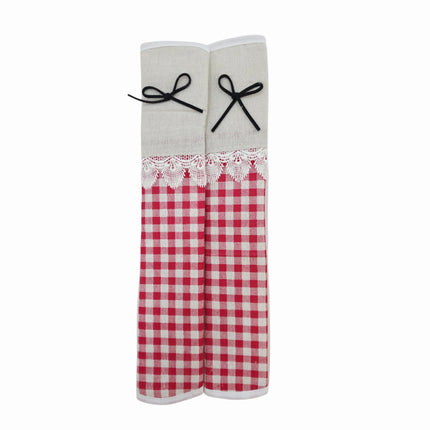 Refrigerator Handle Covers Large (2 pcs - Cute Plaid Ribbon Design) - Washable Cloth, Velcro Straps - Seat Belt Cover - 3 Colors