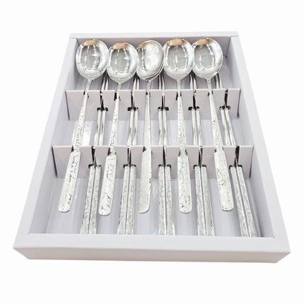 Golden Bell Korean 18/10 Stainless Steel Spoon & Chopsticks Set (5 Person Set) - Floral Vine Design Handle - Made in Korea