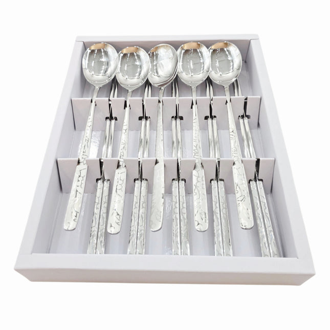 Golden Bell Korean 18/10 Stainless Steel Spoon & Chopsticks Set (5 Person Set) - Floral Vine Design Handle - Made in Korea