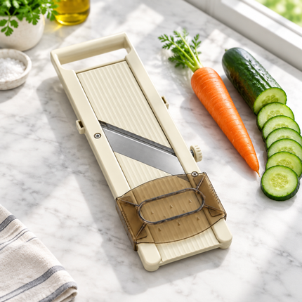 JoyLife Japanese Mandoline Vegetable Slicer with Adjustable Thickness, 3 Julienne Blades & Safety Holder – Made in Japan