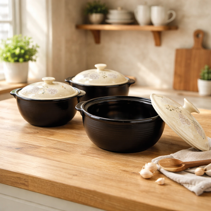 Korean Floral Earthenware Ceramic Stew Pot (3 Sizes) Heat-Resistant – Made in Korea