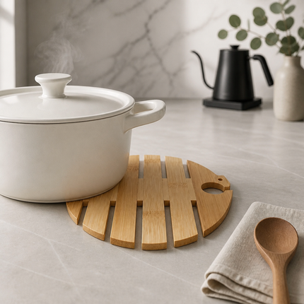 DASOM Bamboo Fish Design Trivet – 6.6" Diameter Hot Pot Stand