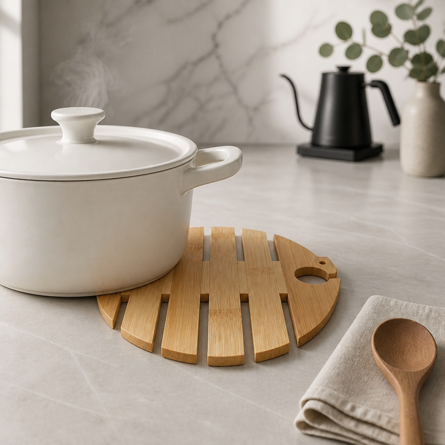 DASOM Bamboo Fish Design Trivet – 6.6" Diameter Hot Pot Stand