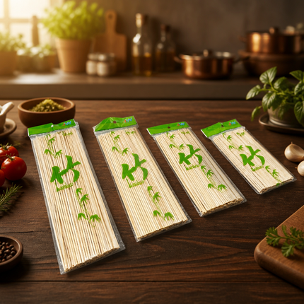 JW Round Bamboo Skewers – Natural Bamboo BBQ & Grilling Skewers, Approx. 100 Pieces per Pack (4 Length Options)