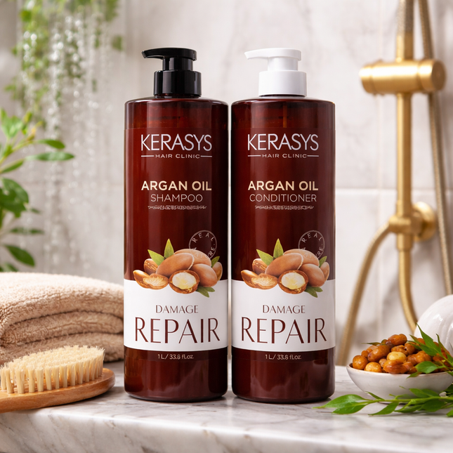 Kerasys Argan Oil Damage Repair (Shampoo or Conditioner) (1L / 33.8 fl oz) – Deep Nourishment – Smooth & Restore - Made in Korea