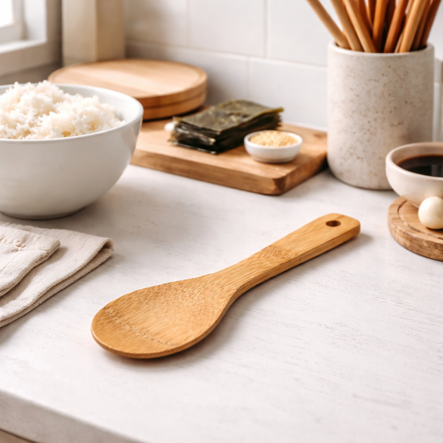 Home Art Natural Bamboo Wooden Rice Paddle / Cooking Spoon – 23cm (9") Long