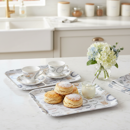 "Tea & Coffee Time" Food/Drink Serving Trays - Made in Korea (3 Sizes)