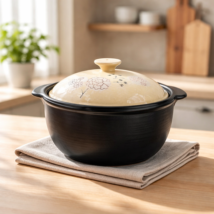 Korean Floral Earthenware Ceramic Stew Pot (3 Sizes) Heat-Resistant – Made in Korea