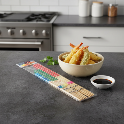 Natural Bamboo Cooking Chopsticks Set (5 Pairs, Assorted Lengths)