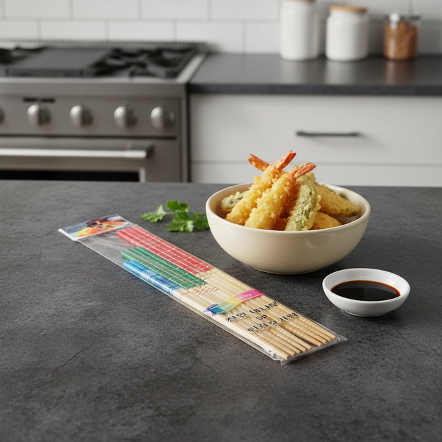 Natural Bamboo Cooking Chopsticks Set (5 Pairs, Assorted Lengths)