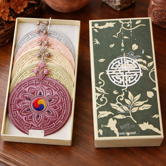 Box Set of 5 Handmade Traditional Korean Drink Coasters - Made in Korea
