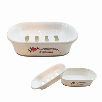 Floral Design Soap Dish W/ Detachable Slotted Drain Tray (Oval)