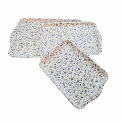 "Royal Floral" Food/Drink Serving Trays w/ Side Handles - Made in Korea (3 Sizes)