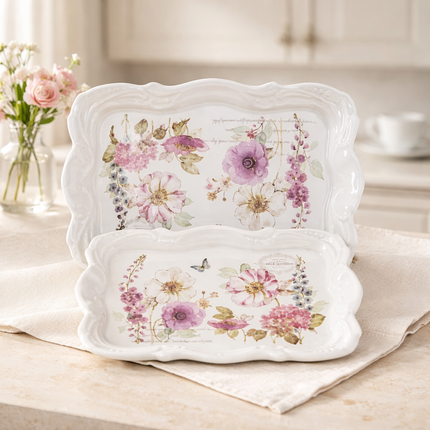 French Floral Garden Design Food/Drink Serving Trays - 3 Sizes