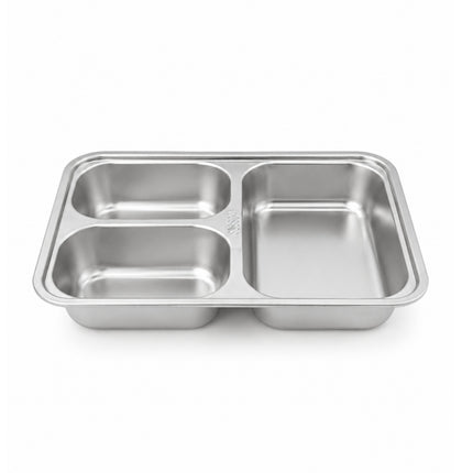 SUS304 Stainless Steel 3-Compartment Serving Tray, 9.5" x 6.75" x 1.5"