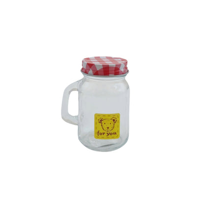 Mini Glass Storage Jar with Checkered Screw-On Lid and Handle (120ml) - Red or Green Lid