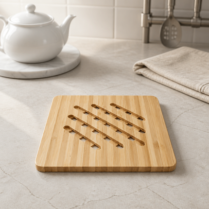 DASOM Square Bamboo Pot Mat Trivet – 6.5" x 6.5" - Vented Design Hot Pot Mat