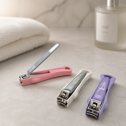 Triple Seven 777 Stainless Steel 4" Long Toenail Clippers with Clipping Catcher Case & Nail Filer - Large Nail Cutters - 3 Colors (Pink, White or Purple) - Made in Korea