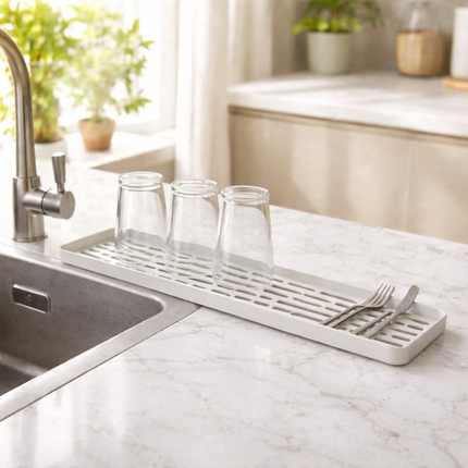 Mini Dish Drying Rack with Detachable Slotted Tray (15 x 4.3 in / 38 x 11 cm) - Compact Countertop Dish Drainer