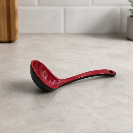 Red & Black Melamine Small Soup Ladle – 6.75 in