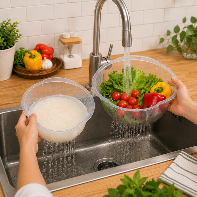 Inomata Rice Washing Strainer & Colander with Fine Vertical Drain Slots – 2 Sizes – Made in Japan