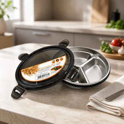 KOCO "Fresh Container" 3-Compartment Stainless Steel Food Container with Locking Lid - 6.3"