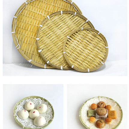 Home Art Round Bamboo Wicker Trays - 3 Sizes - 25cm (9.8") / 30cm (11.8") / 35cm (13.8")