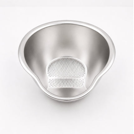 Stainless Steel Rice Washing & Draining Bowl with Textured Bottom Strainer - 10.6" x 9.4" (27 x 24 cm)